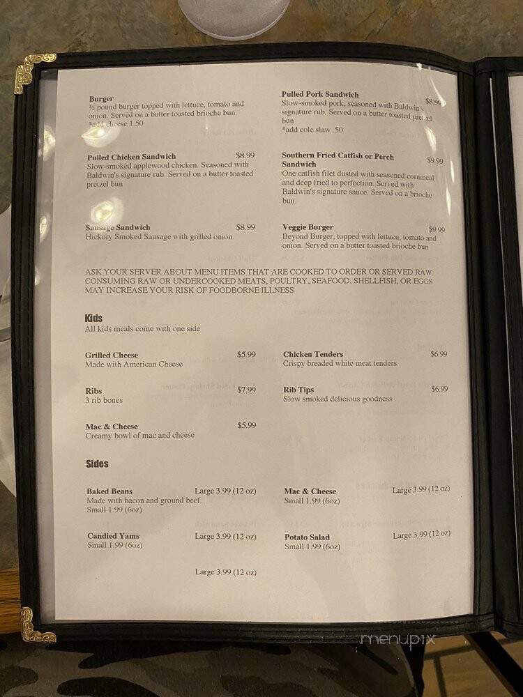 Baldwin's Smokehouse Barbeque - Saginaw, MI menu_pic