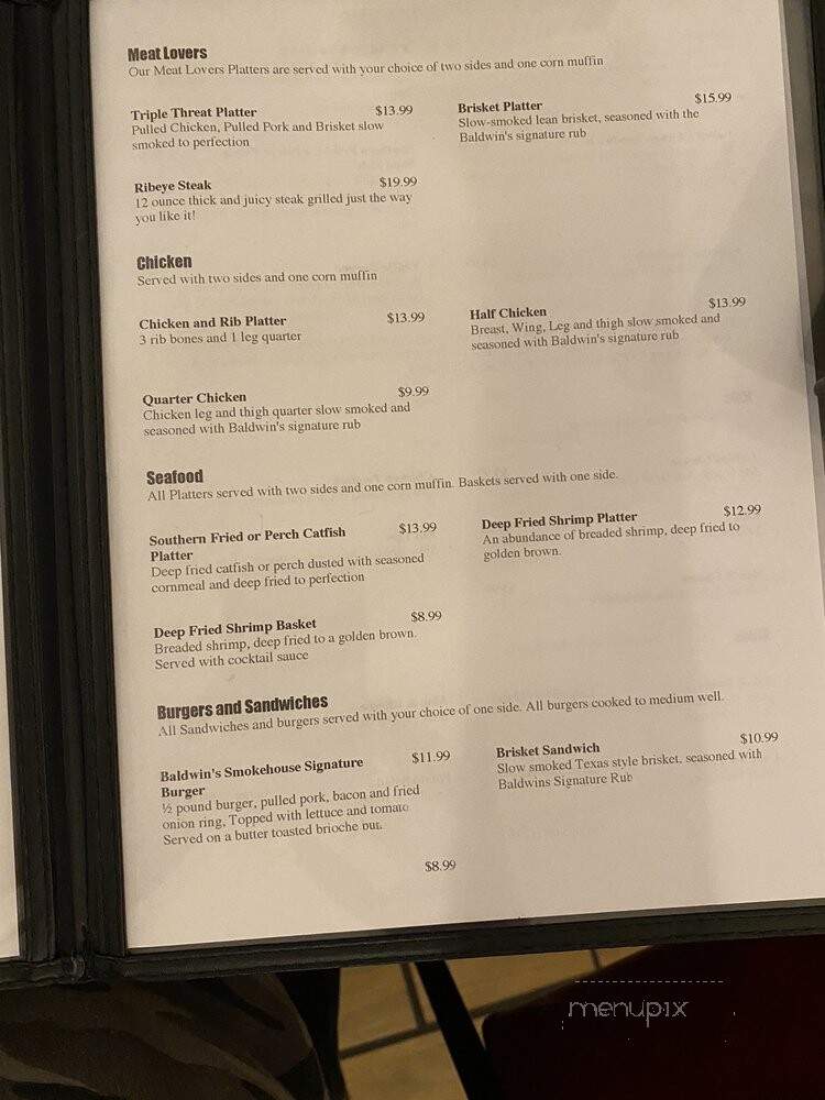 Baldwin's Smokehouse Barbeque - Saginaw, MI menu_pic