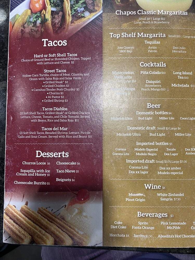 Chapo's Tequilas & Grill - Tifton, GA menu_pic