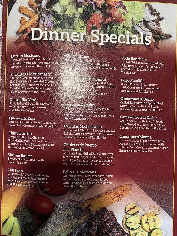 Chapo's Tequilas & Grill - Tifton, GA menu_pic