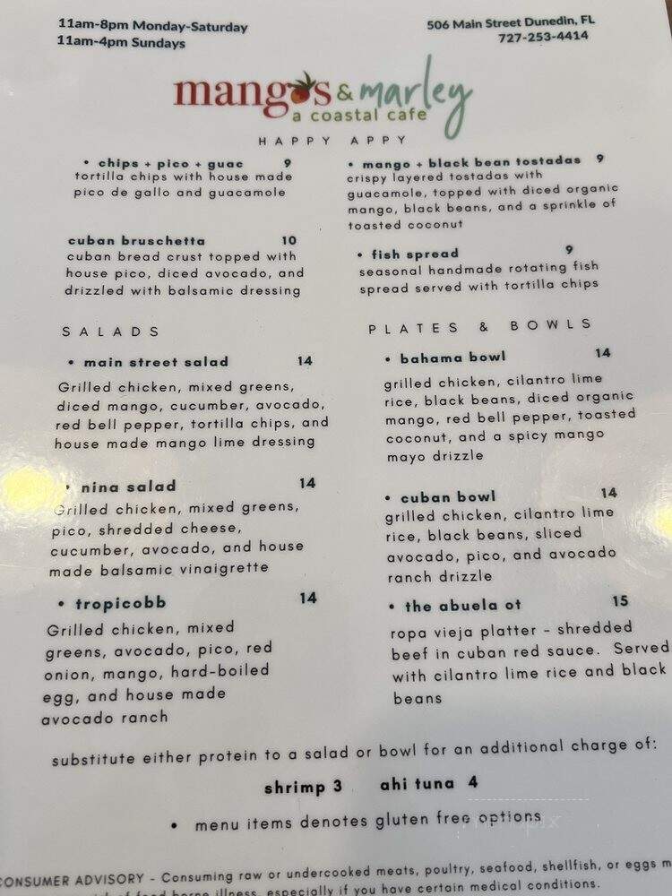Mangos & Marley A Coastal Cafe - Dunedin, FL menu_pic