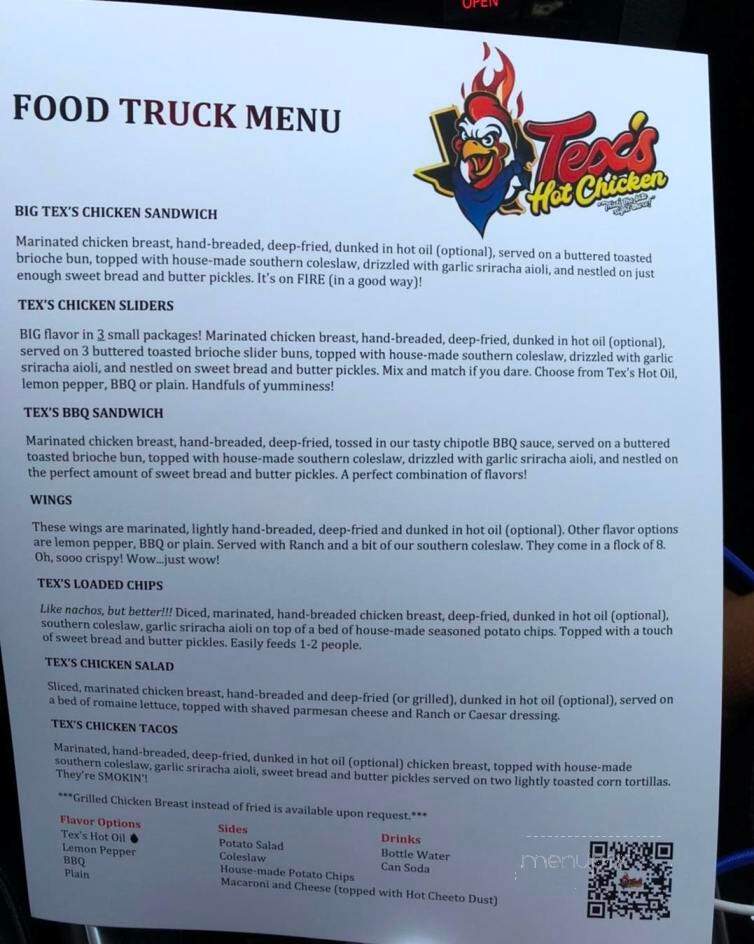 Tex's Hot Chicken - New Braunfels, TX menu_pic