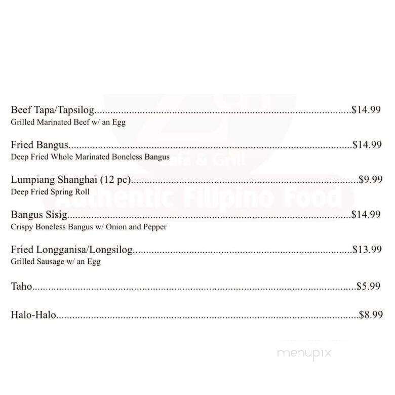 Zul Cafe and Grill - New Haven, CT menu_pic