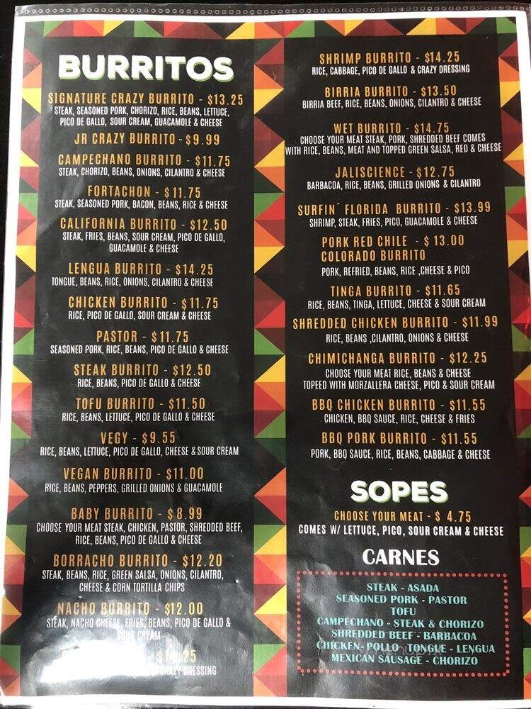 Crazy Burrito - Hudson, FL menu_pic