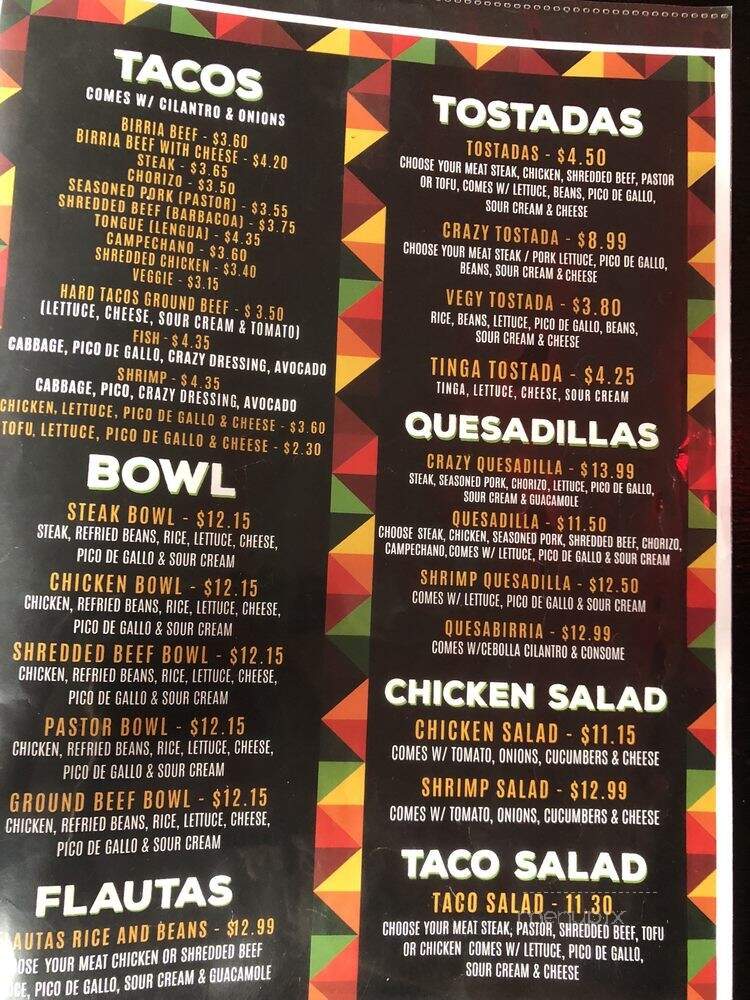 Crazy Burrito - Hudson, FL menu_pic