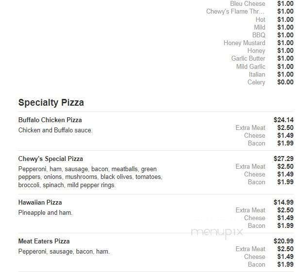 Chewy's - Altoona, PA menu_pic