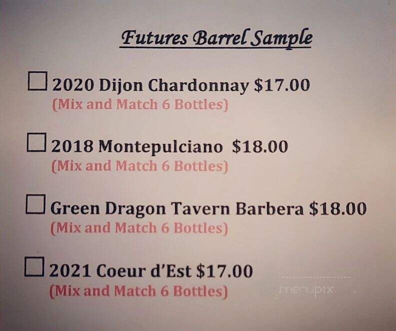 Amalthea Cellars Farm Winery - Atco, NJ menu_pic