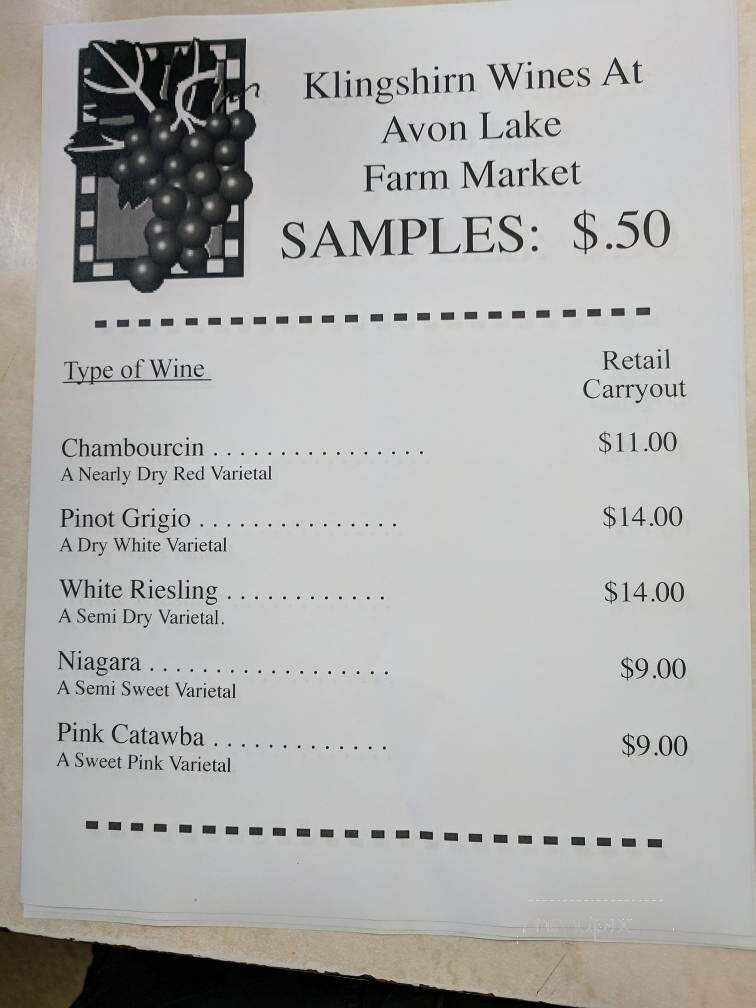 Klingshirn Winery - Avon Lake, OH menu_pic