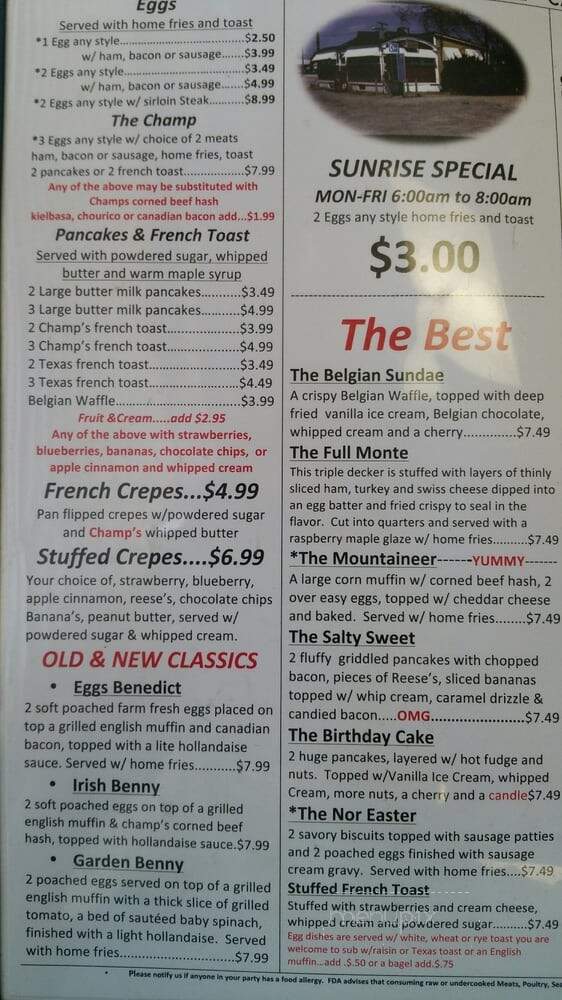 Champ's Diner - Woonsocket, RI menu_pic