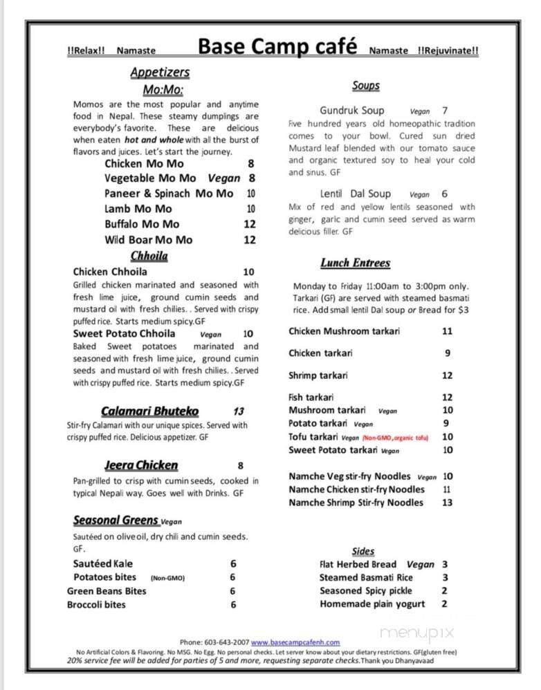 Base Camp Cafe - Hanover, NH menu_pic