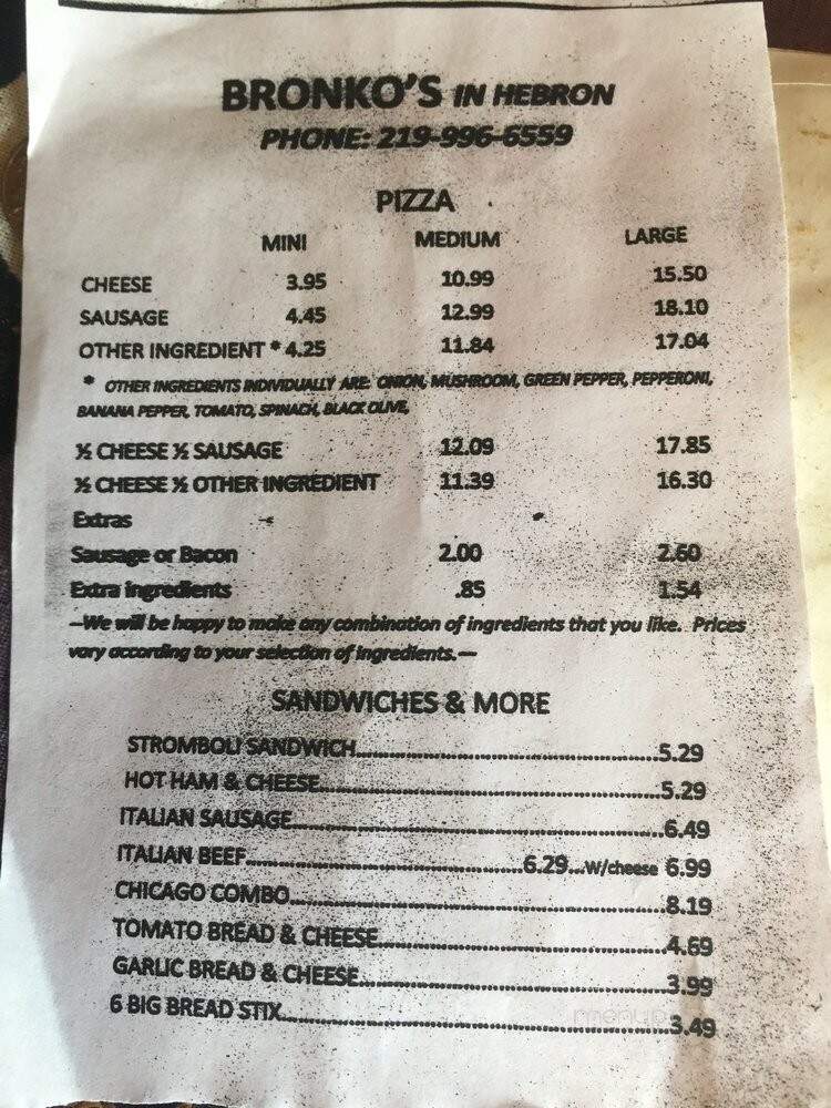 Bronko's - Hebron, IN menu_pic