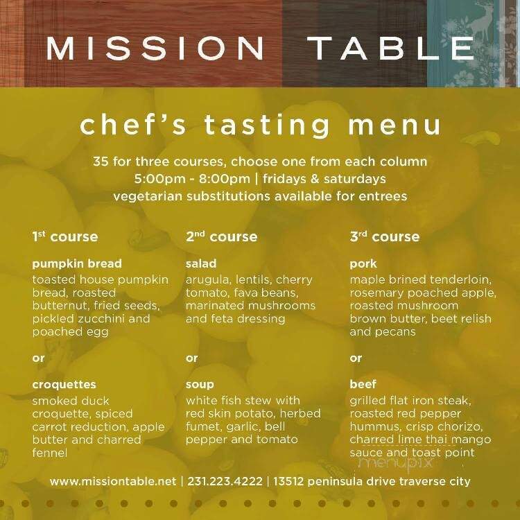 Mission Table - Traverse City, MI menu_pic