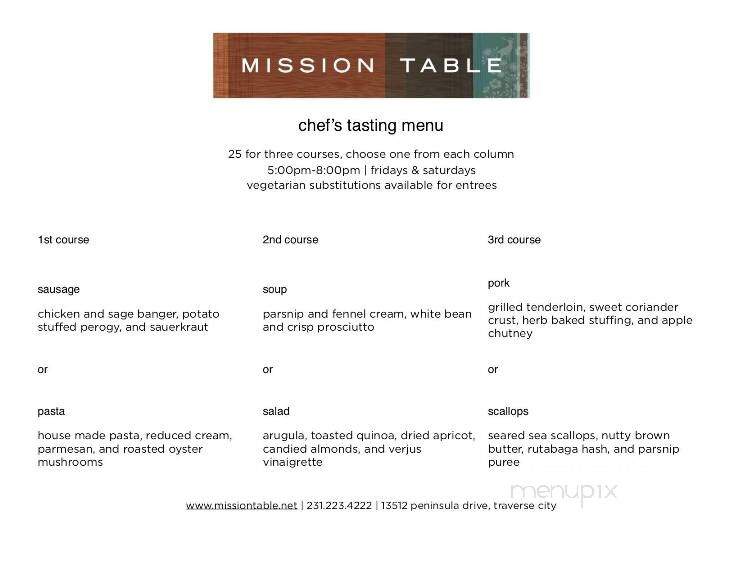 Mission Table - Traverse City, MI menu_pic