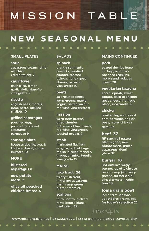 Mission Table - Traverse City, MI menu_pic