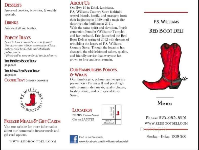 F.S. Williams Red Boot Deli - Clinton, LA menu_pic