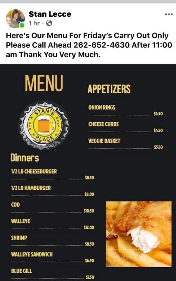 Stan's Place - Kenosha, WI menu_pic