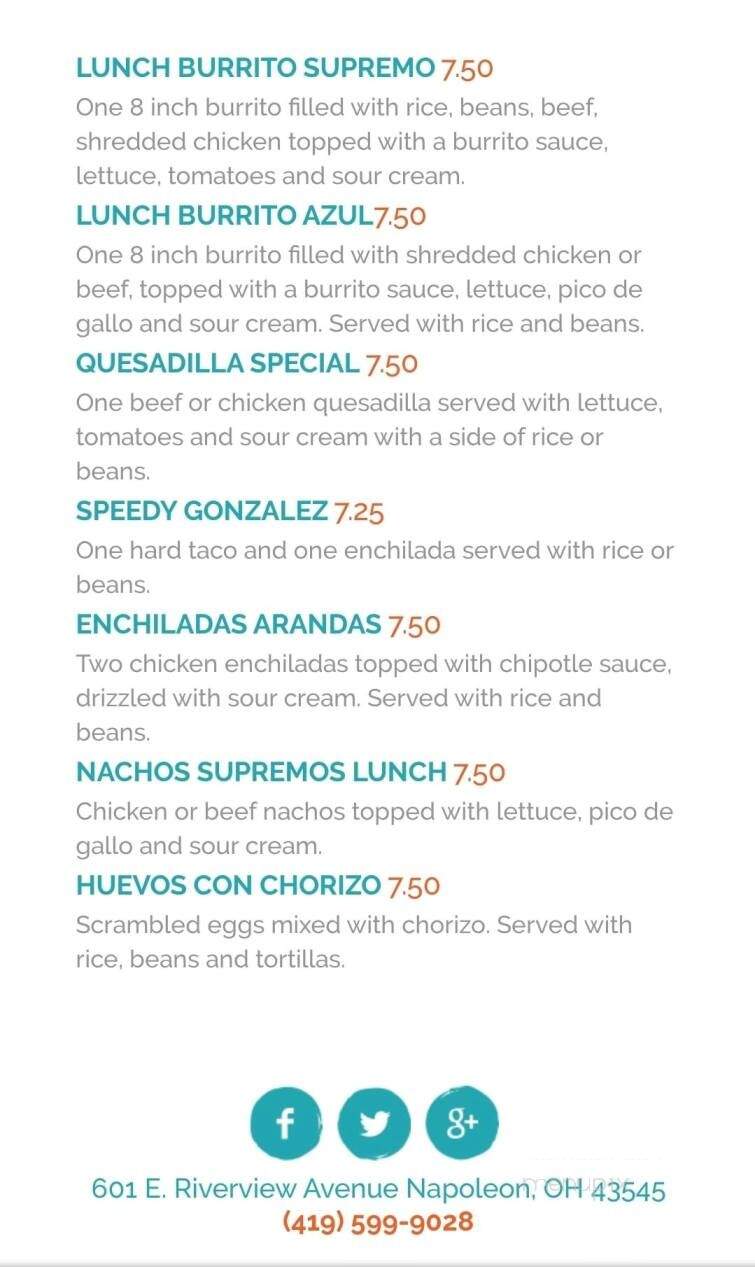 Azul Tequila - Napoleon, OH menu_pic
