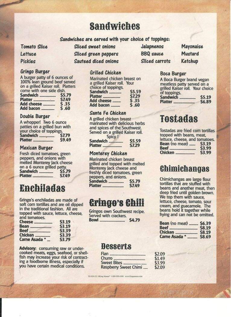 Gringos Cafe - Port Richey, FL menu_pic
