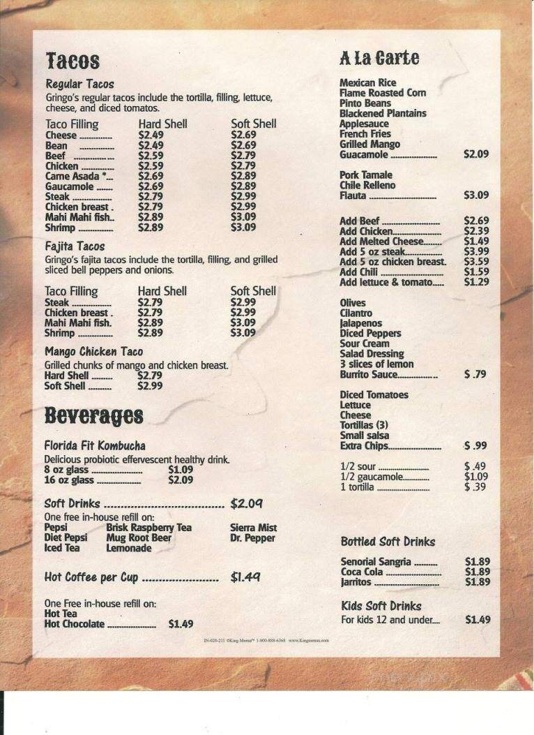 Gringos Cafe - Port Richey, FL menu_pic