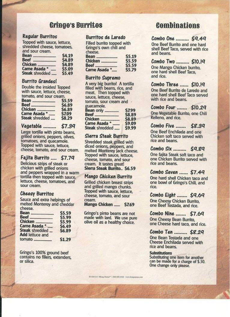 Gringos Cafe - Port Richey, FL menu_pic