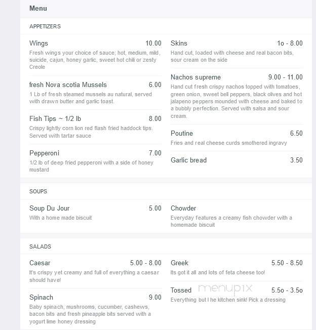 Porter's Lake Pub and Grill - Chezzetcook, NS menu_pic