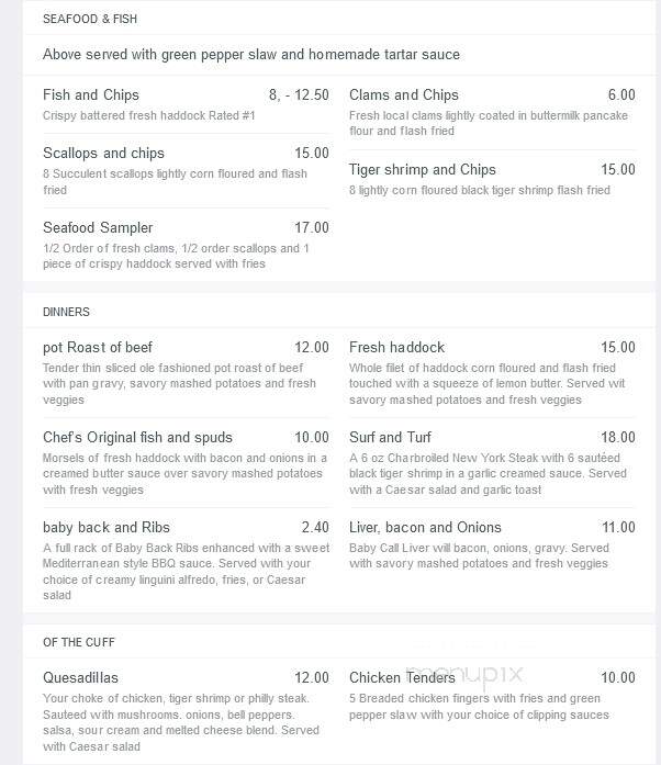Porter's Lake Pub and Grill - Chezzetcook, NS menu_pic