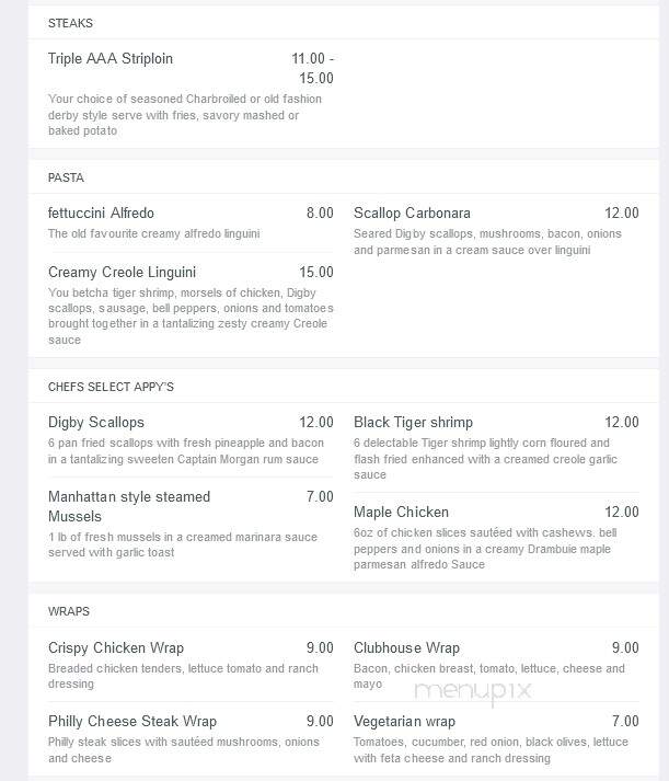 Porter's Lake Pub and Grill - Chezzetcook, NS menu_pic