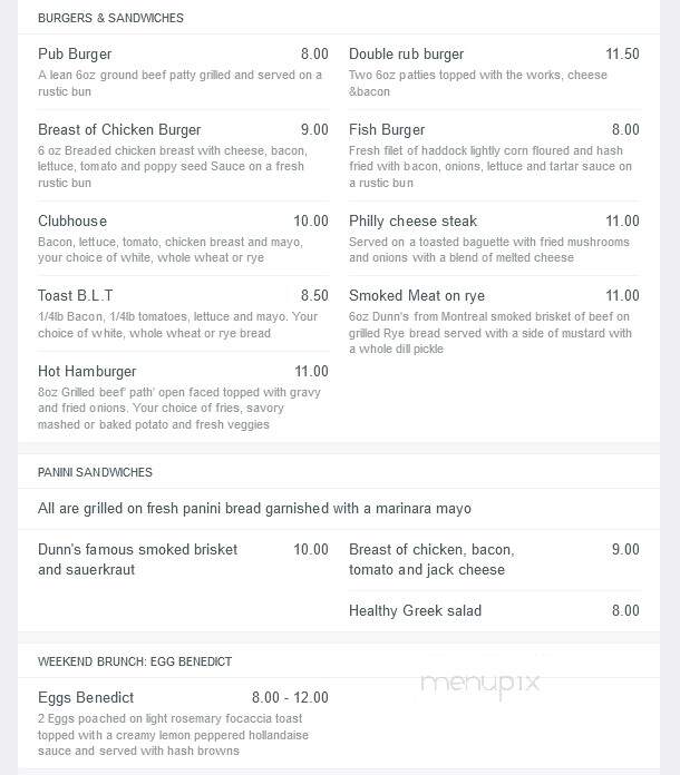 Porter's Lake Pub and Grill - Chezzetcook, NS menu_pic