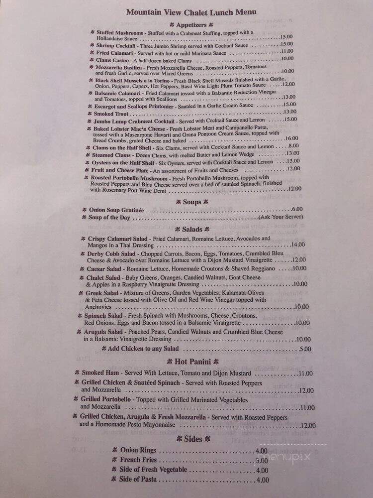 Mountain View Chalet - Asbury, NJ menu_pic