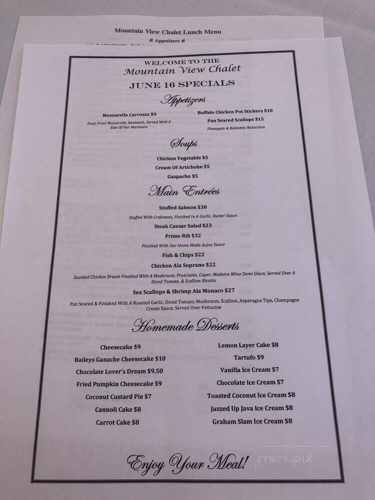 Mountain View Chalet - Asbury, NJ menu_pic