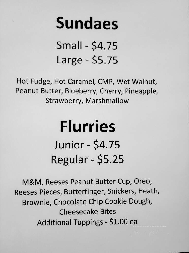 Ice Cream Cottage - Honesdale, PA menu_pic