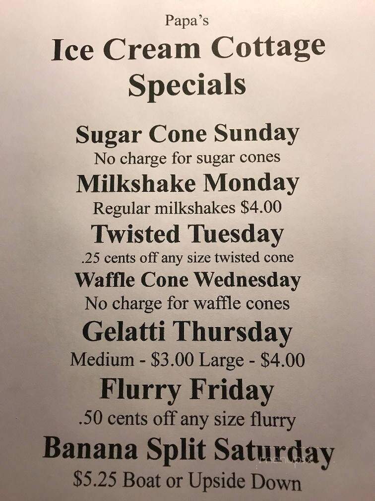Ice Cream Cottage - Honesdale, PA menu_pic