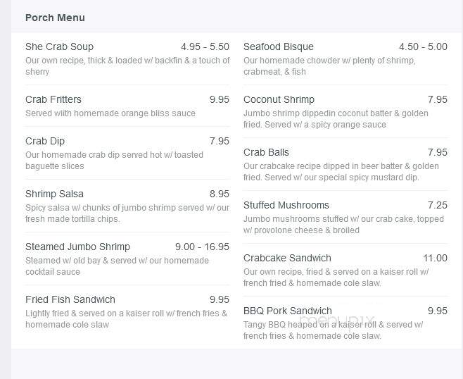 Sandpiper Reef Restaurant - Hallieford, VA menu_pic