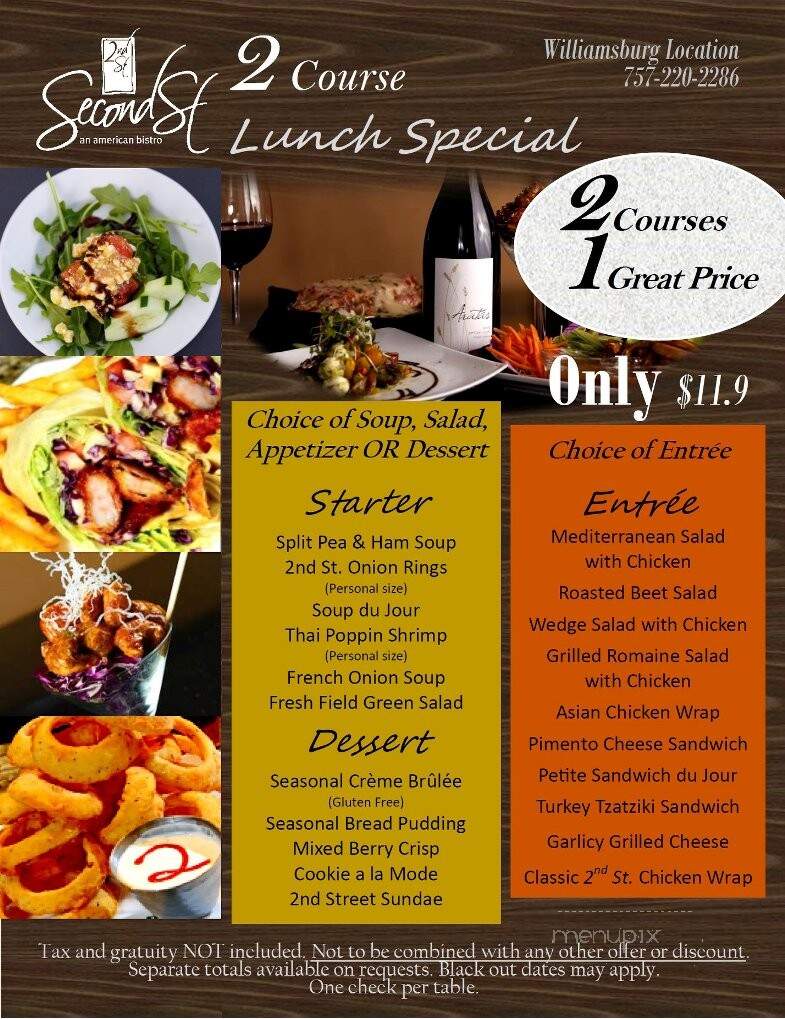 Second Street Williamsburg - Williamsburg, VA menu_pic