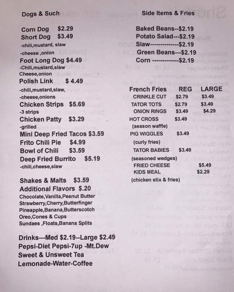 Shorty's - Conway, AR menu_pic