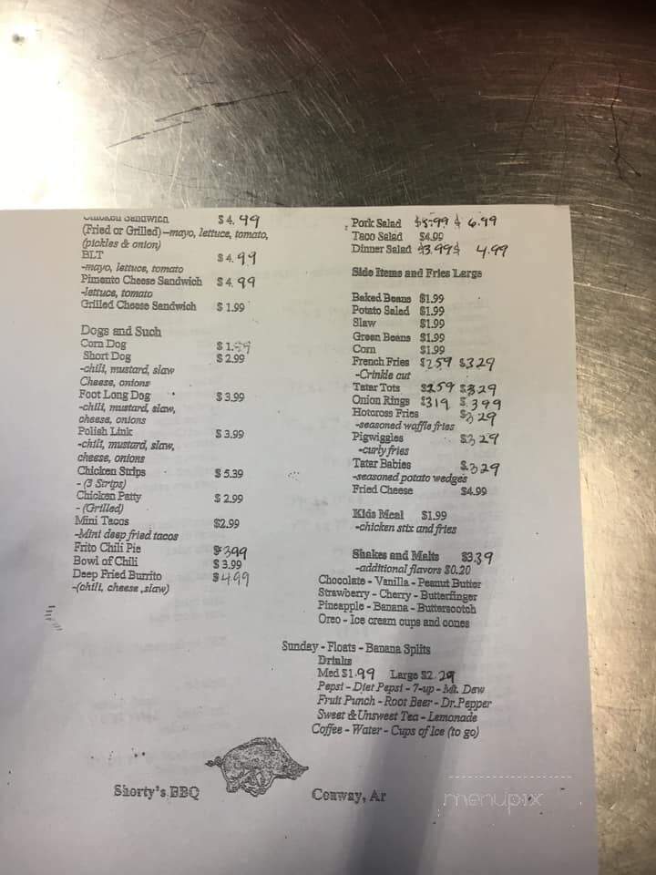Shorty's - Conway, AR menu_pic