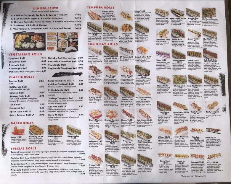 Sushi Day - Fresno, CA menu_pic