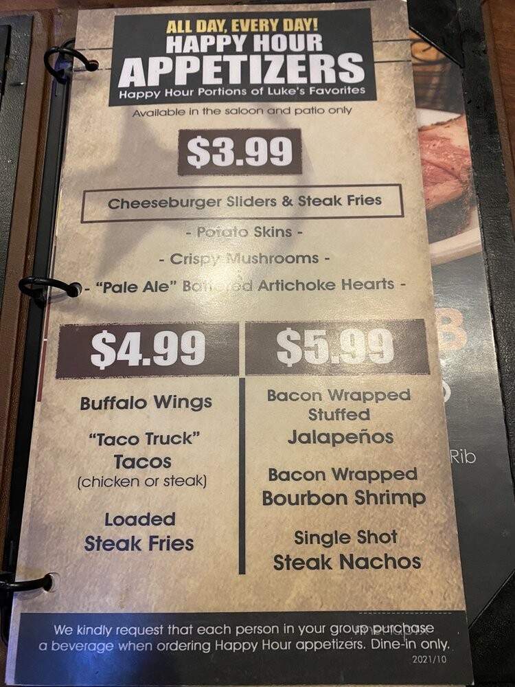 Cool Hand Luke's Steakhouse - Tulare, CA menu_pic