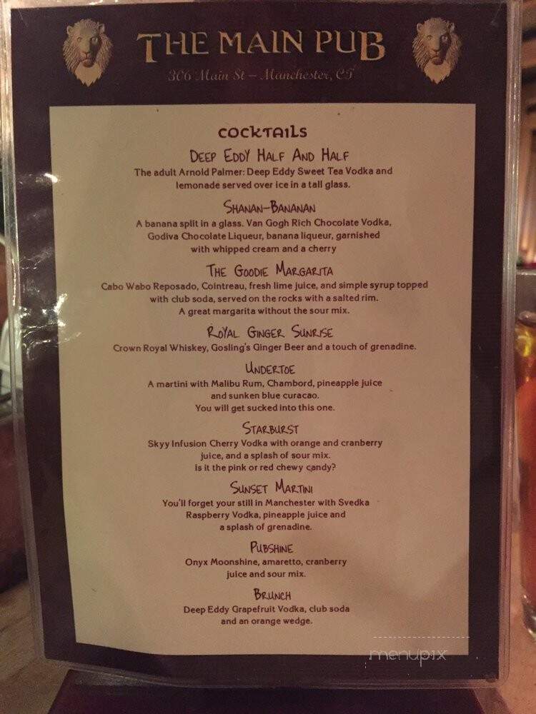 Main Pub & Restaurant - Manchester, CT menu_pic
