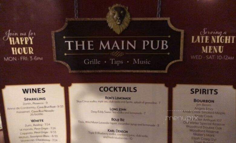 Main Pub & Restaurant - Manchester, CT menu_pic