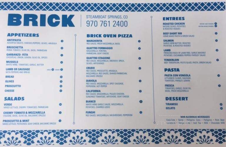 Brick - Steamboat Springs, CO menu_pic