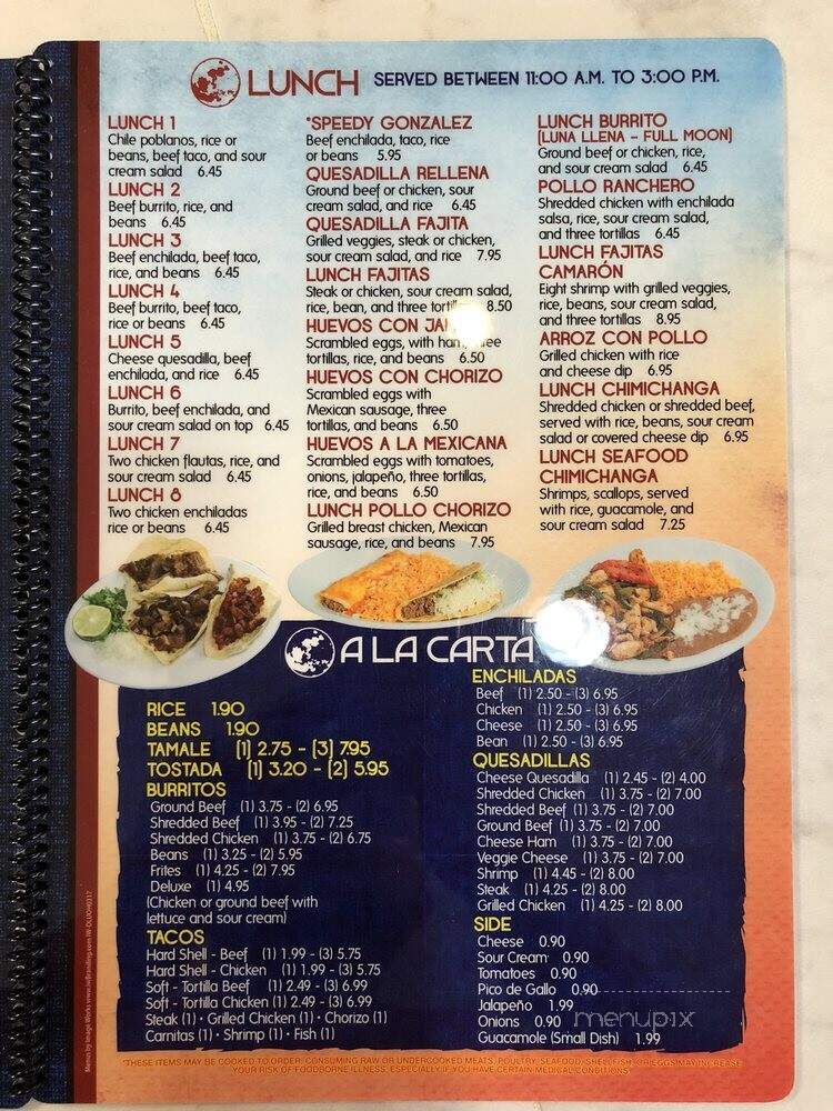 Dos Lunas Mexican Bar & Grill - Tipp City, OH menu_pic