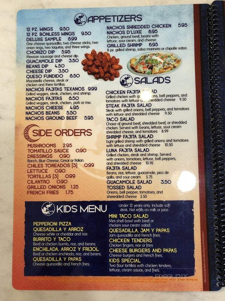 Dos Lunas Mexican Bar & Grill - Tipp City, OH menu_pic