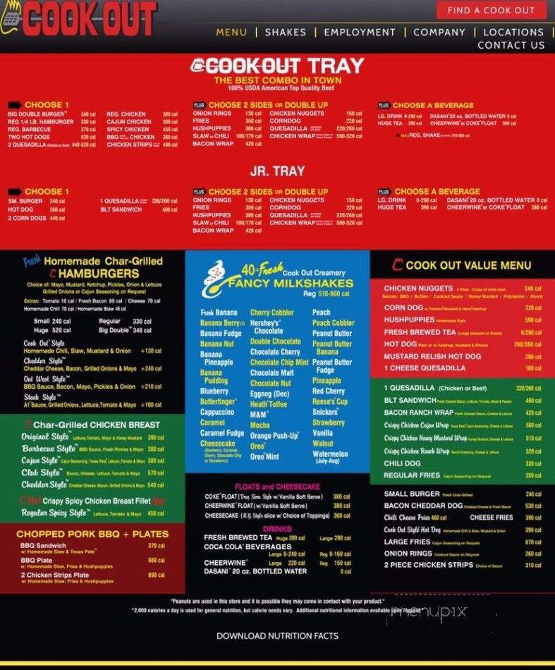 Cook Out - Hendersonville, NC menu_pic