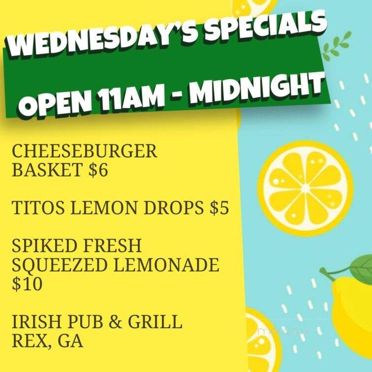 Irish Pub & Grill - Rex, GA menu_pic