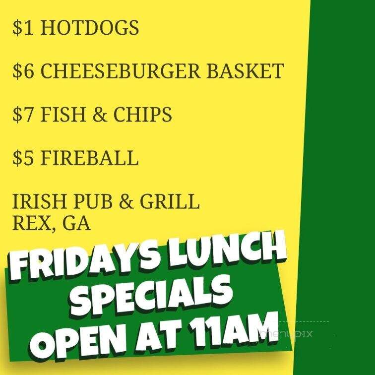 Irish Pub & Grill - Rex, GA menu_pic