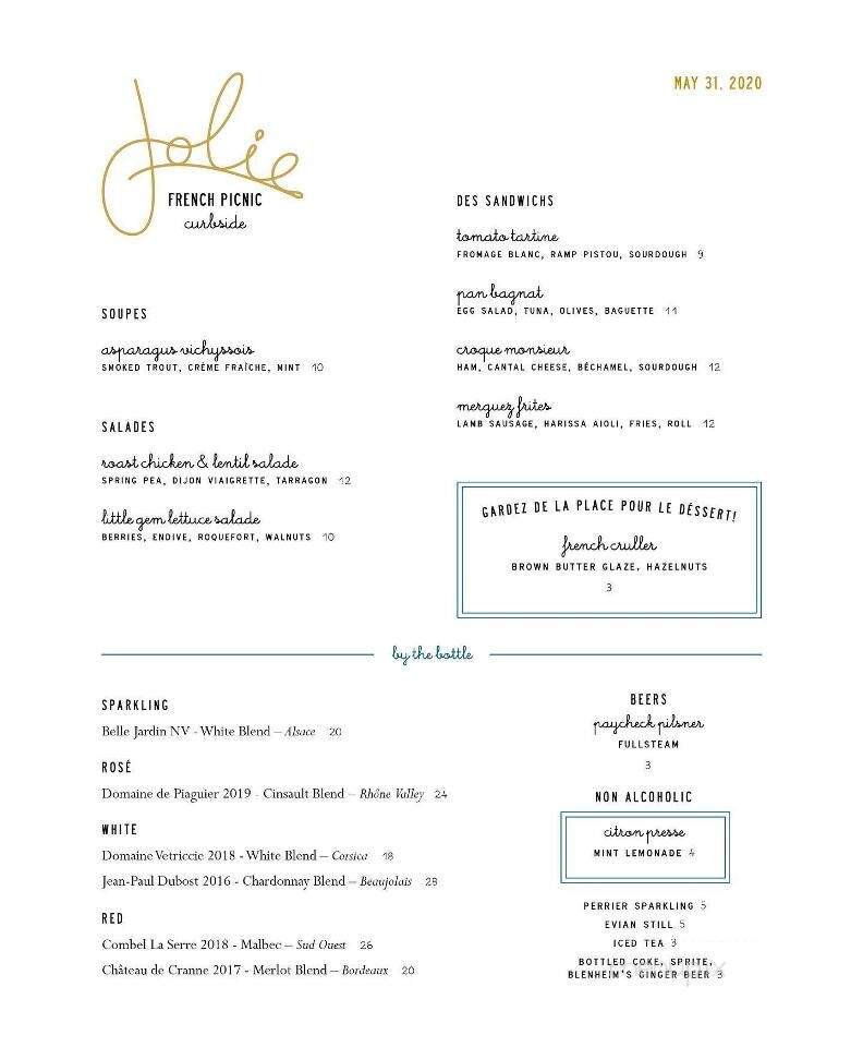 Jolie Restaurant - Raleigh, NC menu_pic