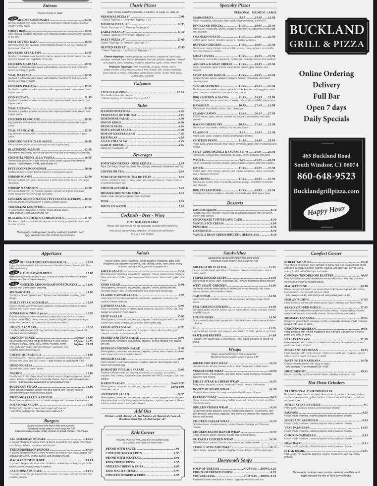 Buckland Grill & Pizza - South Windsor, CT menu_pic