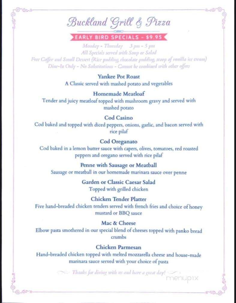 Buckland Grill & Pizza - South Windsor, CT menu_pic