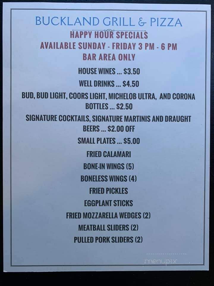 Buckland Grill & Pizza - South Windsor, CT menu_pic
